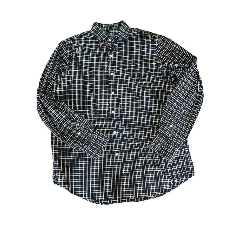 Polo Ralph Lauren Dress Shirt Classic Fit Black Plaid Mens Size Large